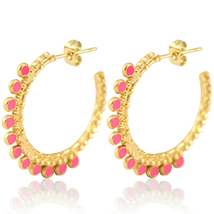Stainless Steel - Rostfrei Stahl Ohrringe Creolen 30mm Gold-bright pink
