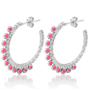 Stainless Steel - Rostfrei Stahl Ohrringe Creolen 30mm Silver-bright pink