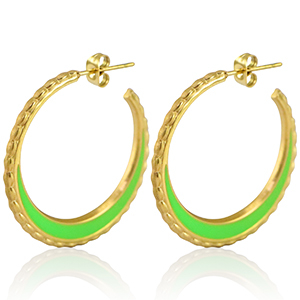 Stainless Steel - Rostfrei Stahl Ohrringe Creolen 30mm Gold-neon green