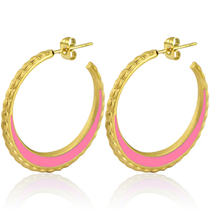 Stainless Steel - Rostfrei Stahl Ohrringe Creolen 30mm Gold-pink
