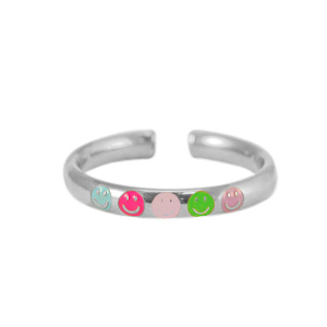 Stainless Steel - Rostfrei Stahl Ringe Enamel smiley Neon multicolour-silver