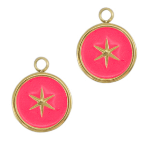 Anh&auml;nger aus Stainless Steel - Rostfreiem Stahl Stern Gold-neon pink