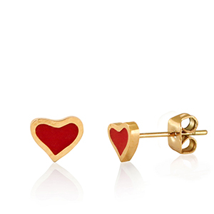 Stainless Steel - Rostfrei Stahl Ohrringe Heart Red-gold