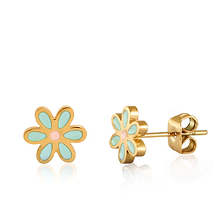 Stainless Steel - Rostfrei Stahl Ohrringe Flower Turquoise-gold