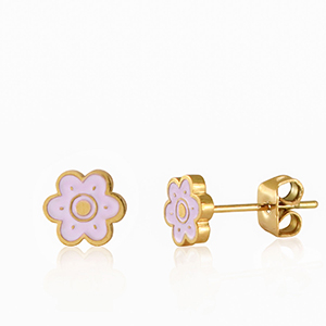Stainless Steel - Rostfrei Stahl Ohrringe Flower Lilac-gold