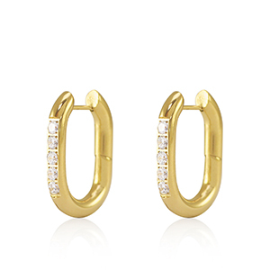 Stainless Steel - Rostfrei Stahl Ohrringe Creolen Zirkonia Oval 20x13.5mm Gold