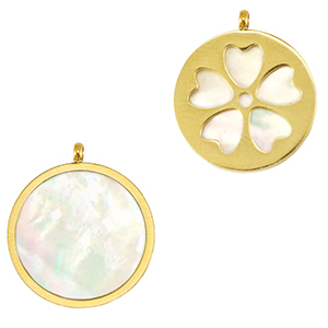 Anh&auml;nger aus Stainless Steel - Rostfreiem Stahl Muschel Salzwasserperlmutt flower Gold-white (Naturliche Farbe Muschel)