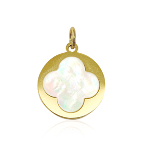 Anh&auml;nger aus Stainless Steel - Rostfreiem Stahl Muschel Salzwasserperlmutt clover Gold-white (Naturliche Farbe Muschel)