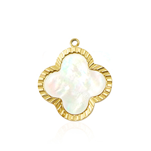 Anh&auml;nger aus Stainless Steel - Rostfreiem Stahl Muschel Salzwasserperlmutt clover Gold-white (Naturliche Farbe Muschel)