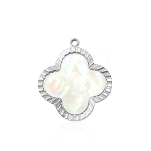 Anh&auml;nger aus Stainless Steel - Rostfreiem Stahl Muschel Salzwasserperlmutt clover Silver-white (Naturliche Farbe Muschel)