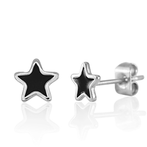 Stainless Steel - Rostfrei Stahl Ohrringe / Ohrstecker Star Silver-black