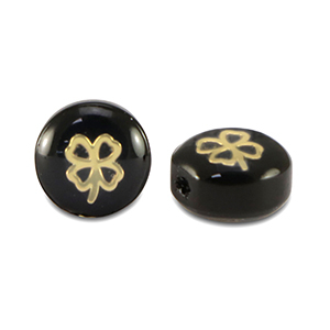 Glas Perlen Rondell clover Black-gold