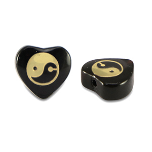 Glas Perlen heart Yin & Yang Black-gold