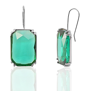 Ohrringe / Ohrstecker aus Glas Rectangle Green-silver