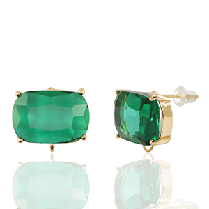 Ohrringe / Ohrstecker aus Glas mit &Ouml;se Rectangle Green-gold