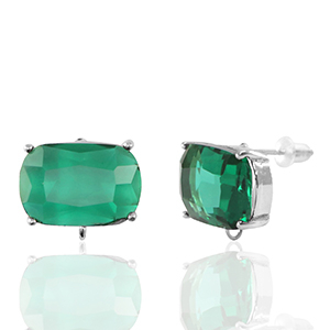 Ohrringe / Ohrstecker aus Glas mit &Ouml;se Rectangle Green-silver
