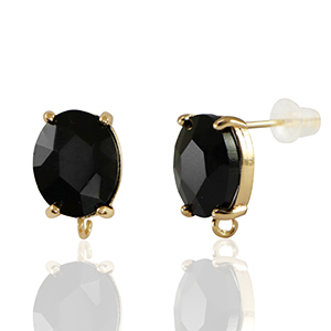 Ohrringe / Ohrstecker aus Glas mit &Ouml;se Oval Black-gold