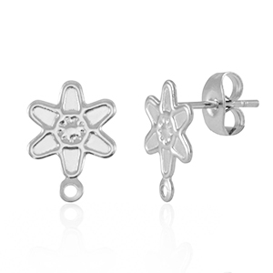 Zubeh&ouml;r aus Stainless Steel - Rostfreiem Stahl Ohrringe / Ohrstecker flower mit &Ouml;se Silver