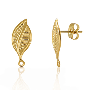 Zubeh&ouml;r aus Stainless Steel - Rostfreiem Stahl Ohrringe / Ohrstecker leaf mit &Ouml;se Gold