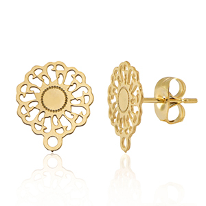 Zubeh&ouml;r aus Stainless Steel - Rostfreiem Stahl Ohrringe / Ohrstecker 14mm flower mit &Ouml;se Gold