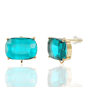 Ohrringe / Ohrstecker aus Glas mit &Ouml;se Rectangle Blue-gold