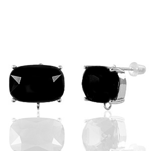 Ohrringe / Ohrstecker aus Glas mit &Ouml;se Rectangle Black-silver