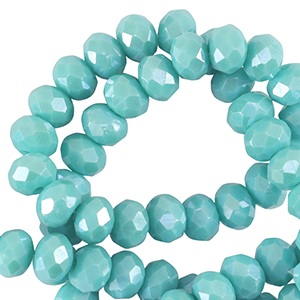 Facetten Top Glas Perlen 3x2mm Rondellen Light teal blue-pearl shine coating