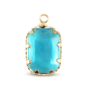 Anh&auml;nger aus Kristallglas Rectangle Aquamarine blue-gold