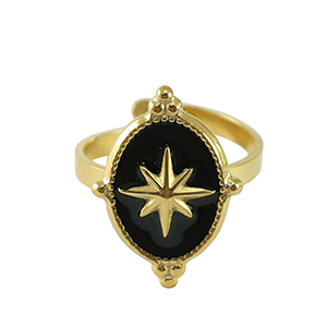 Stainless Steel - Rostfrei Stahl Ringe Star Gold-black