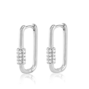 TQ Metall Brass Ohrringe Creolen Zirkonia Oval Silver