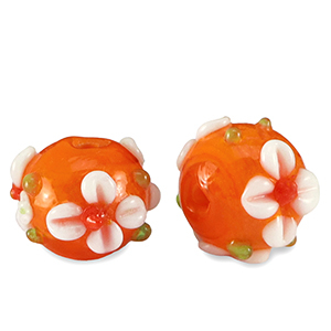 Handbemalt Glasperlen Flower Orange-white