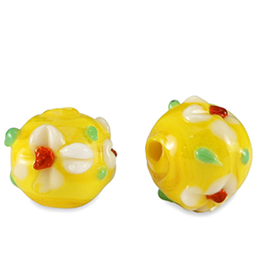 Handbemalt Glasperlen Flower Yellow-white