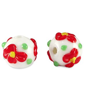 Handbemalt Glasperlen Flower White-red