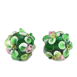 Handbemalt Glasperlen Flower Green-white