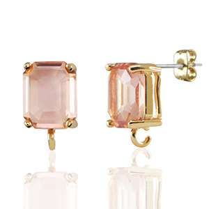 Ohrringe / Ohrstecker aus Glas mit &Ouml;se Rectangle Peach-gold