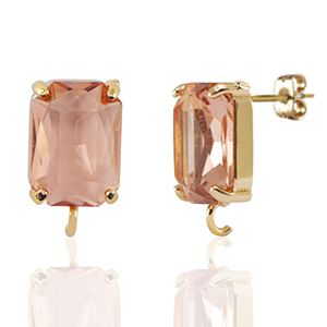 Ohrringe / Ohrstecker aus Glas mit &Ouml;se Rectangle Peach-gold