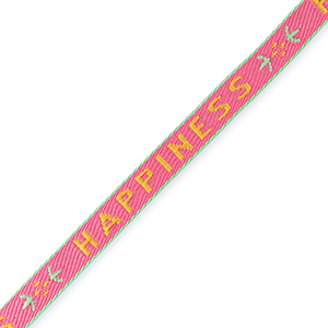 Schmucktextband "happiness" Orange-magenta