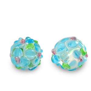 Handbemalt Glasperlen Flower Transparent-blue green