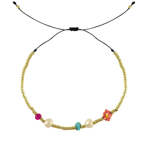 Armband mixed beads Pink-blue-gold
