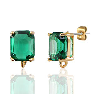 Ohrringe / Ohrstecker aus Glas mit &Ouml;se Rectangle Green-gold