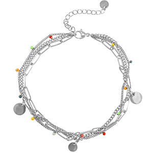 Stainless Steel - Rostfrei Stahl Fussketten Coins Silver-multicolour