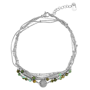 Stainless Steel - Rostfrei Stahl Fussketten Stone Silver-green