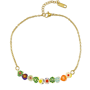 Stainless Steel - Rostfrei Stahl Fussketten Millefiori Gold-multicolour