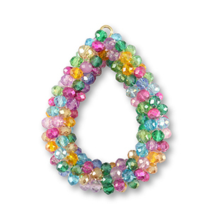 Facetten Perlen Anh&auml;nger Drop Multicolour magenta-pink