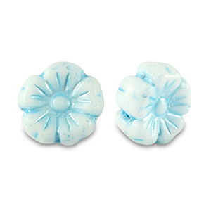 Tschechische Perlen Flower 9mm Light blue metallic-white