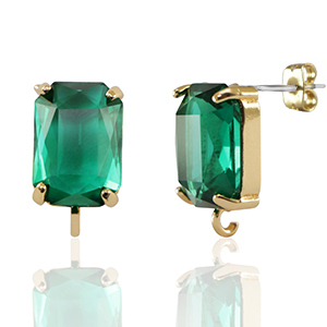 Ohrringe / Ohrstecker aus Glas mit &Ouml;se Rectangle Green-gold