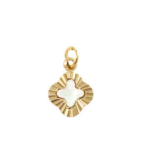 Anh&auml;nger aus Stainless Steel - Rostfreiem Stahl Muschel Salzwasserperlmutt clover Gold-white (Naturliche Farbe Muschel)