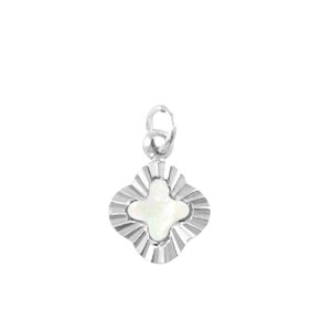 Anh&auml;nger aus Stainless Steel - Rostfreiem Stahl Muschel Salzwasserperlmutt clover Silver-white (Naturliche Farbe Muschel)