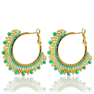 Stainless Steel - Rostfrei Stahl Ohrringe Beads Mint turquoise-gold