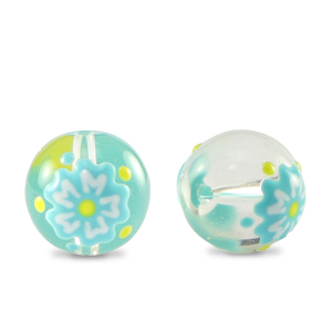 Handbemalt Glasperlen Flower Transparent-blue yellow
